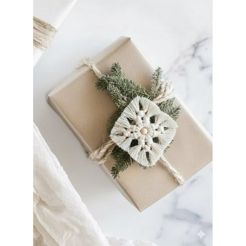 Handmade Cotton Snowflake Ornaments of 6 Cream NWT